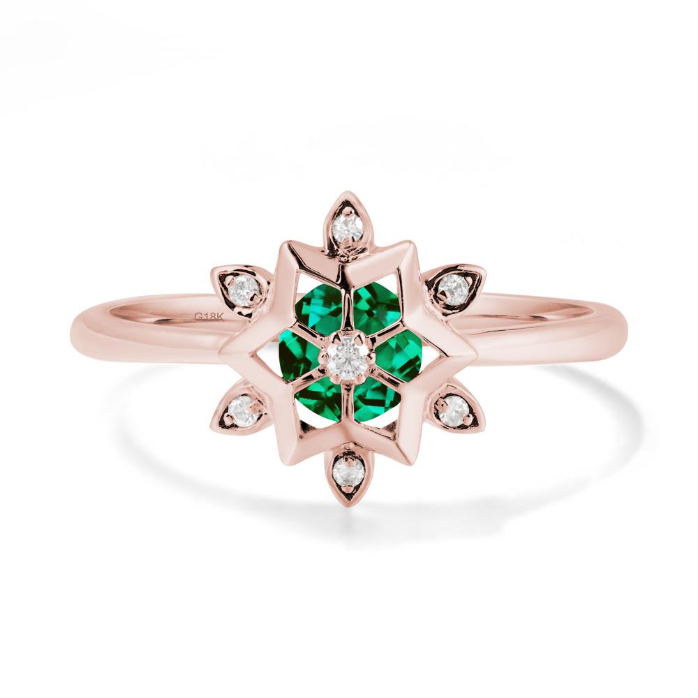 Bezel Setting Flower Emerald Ring - LUO Jewelry #metal_18k rose gold