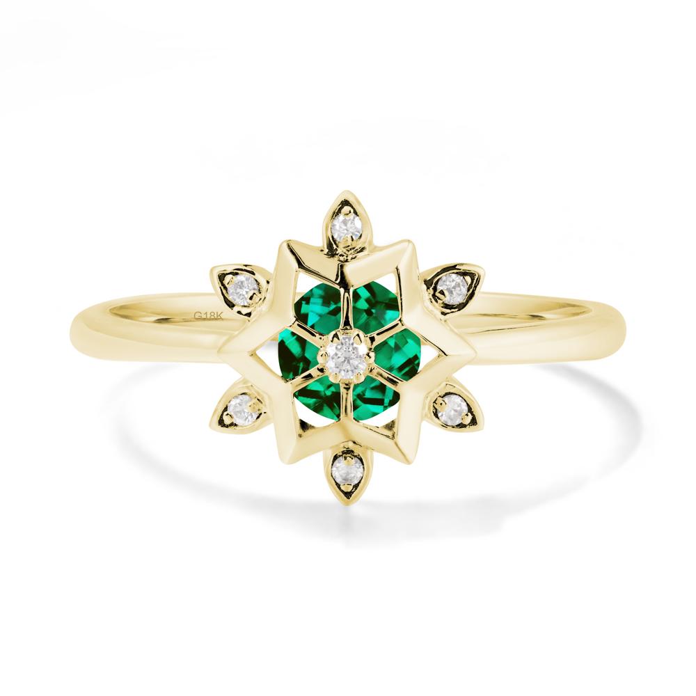 Bezel Setting Flower Emerald Ring - LUO Jewelry #metal_18k yellow gold