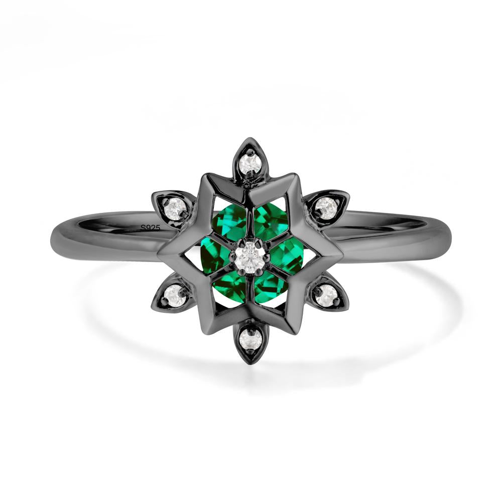 Bezel Setting Flower Emerald Ring - LUO Jewelry #metal_black finish sterling silver