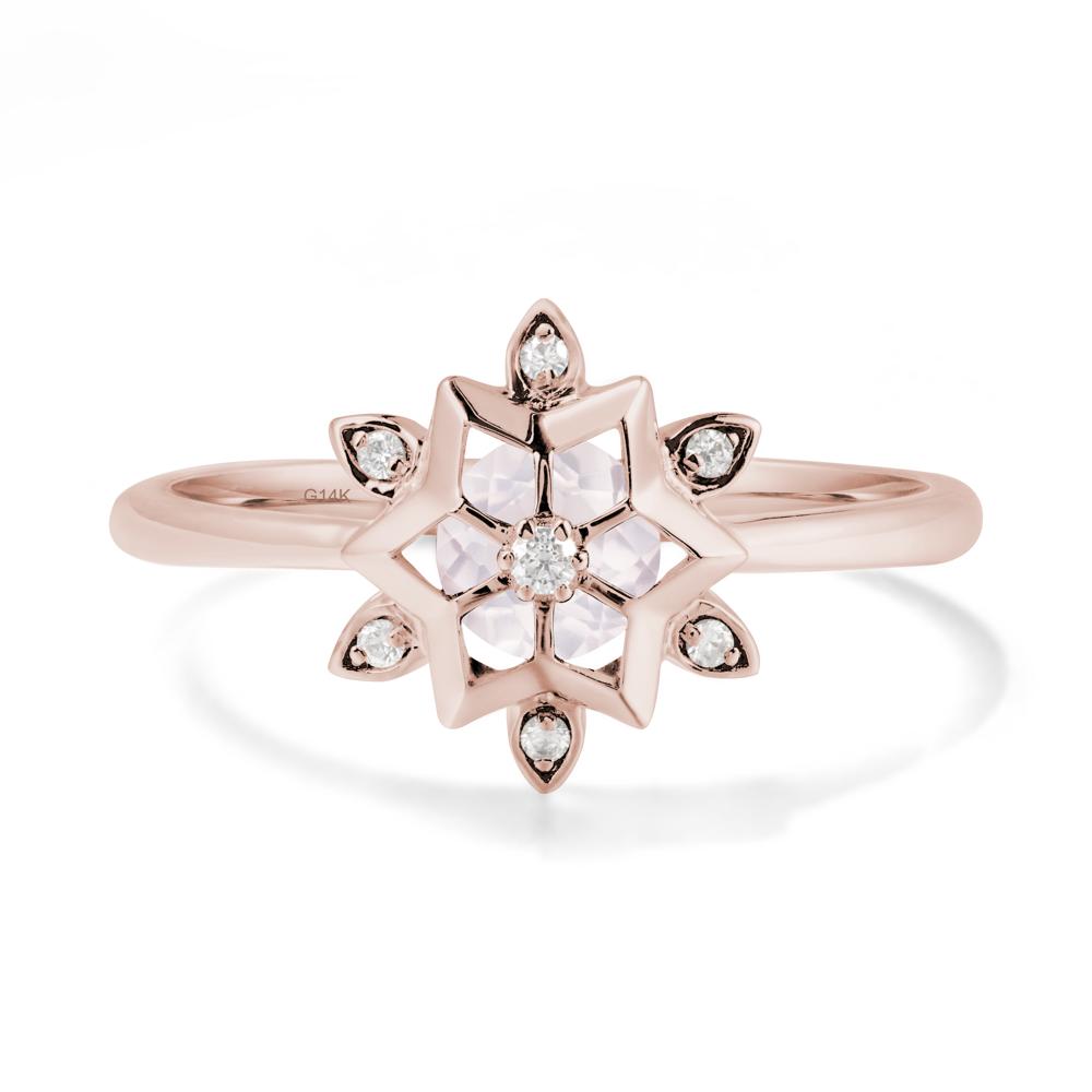 Bezel Setting Flower Rose Quartz Ring - LUO Jewelry #metal_14k rose gold