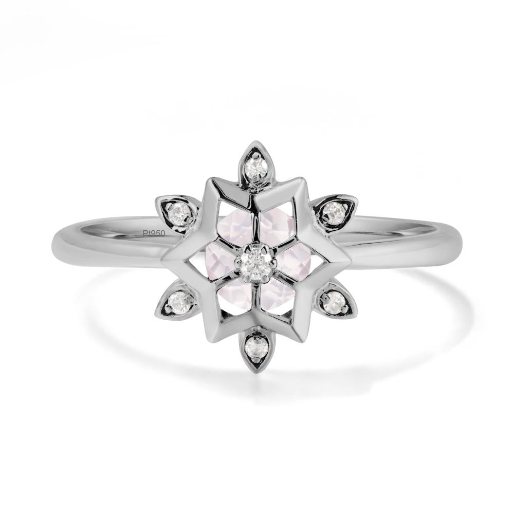 Bezel Setting Flower Rose Quartz Ring - LUO Jewelry #metal_platinum