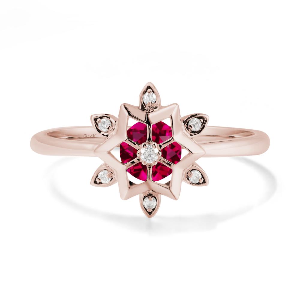 Bezel Setting Flower Ruby Ring - LUO Jewelry #metal_14k rose gold