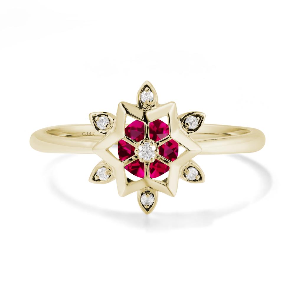 Bezel Setting Flower Ruby Ring - LUO Jewelry #metal_14k yellow gold