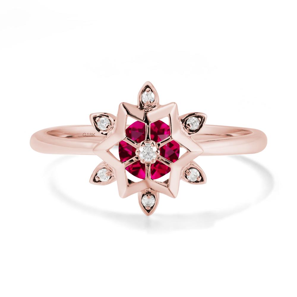 Bezel Setting Flower Ruby Ring - LUO Jewelry #metal_18k rose gold