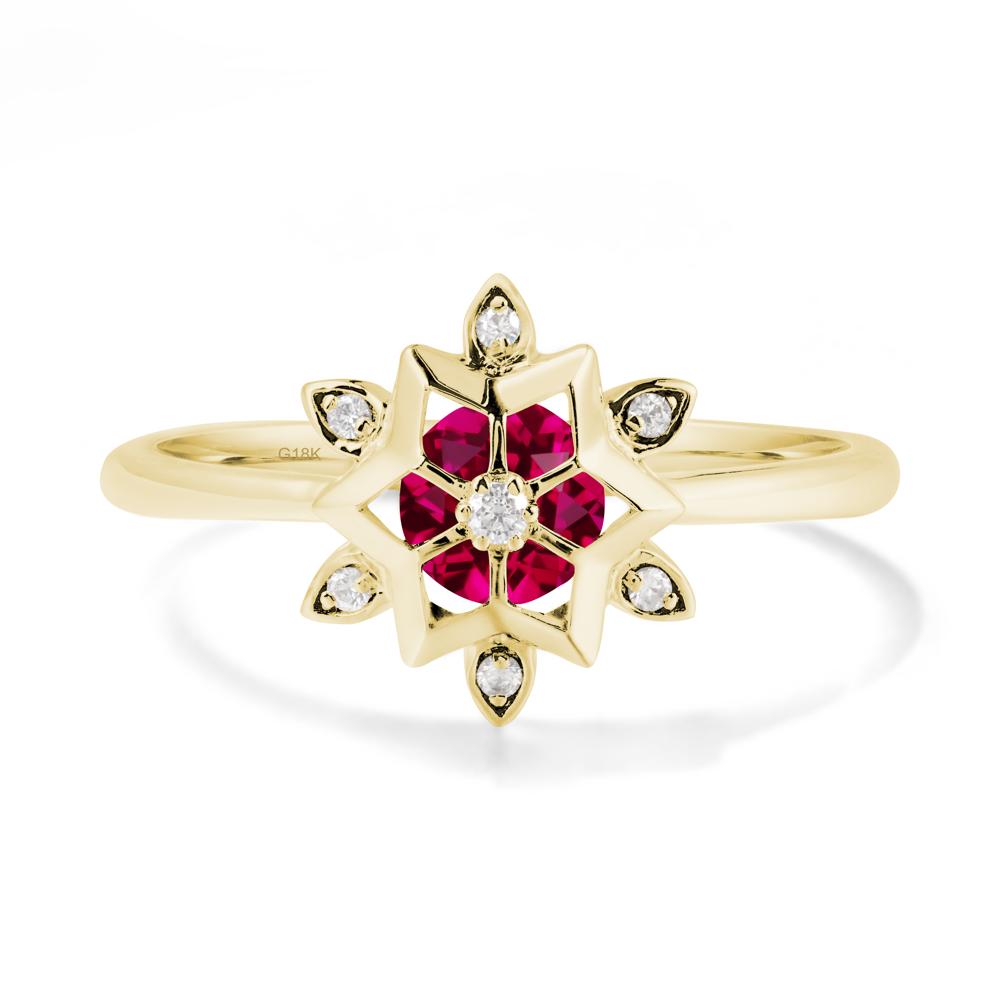 Bezel Setting Flower Ruby Ring - LUO Jewelry #metal_18k yellow gold