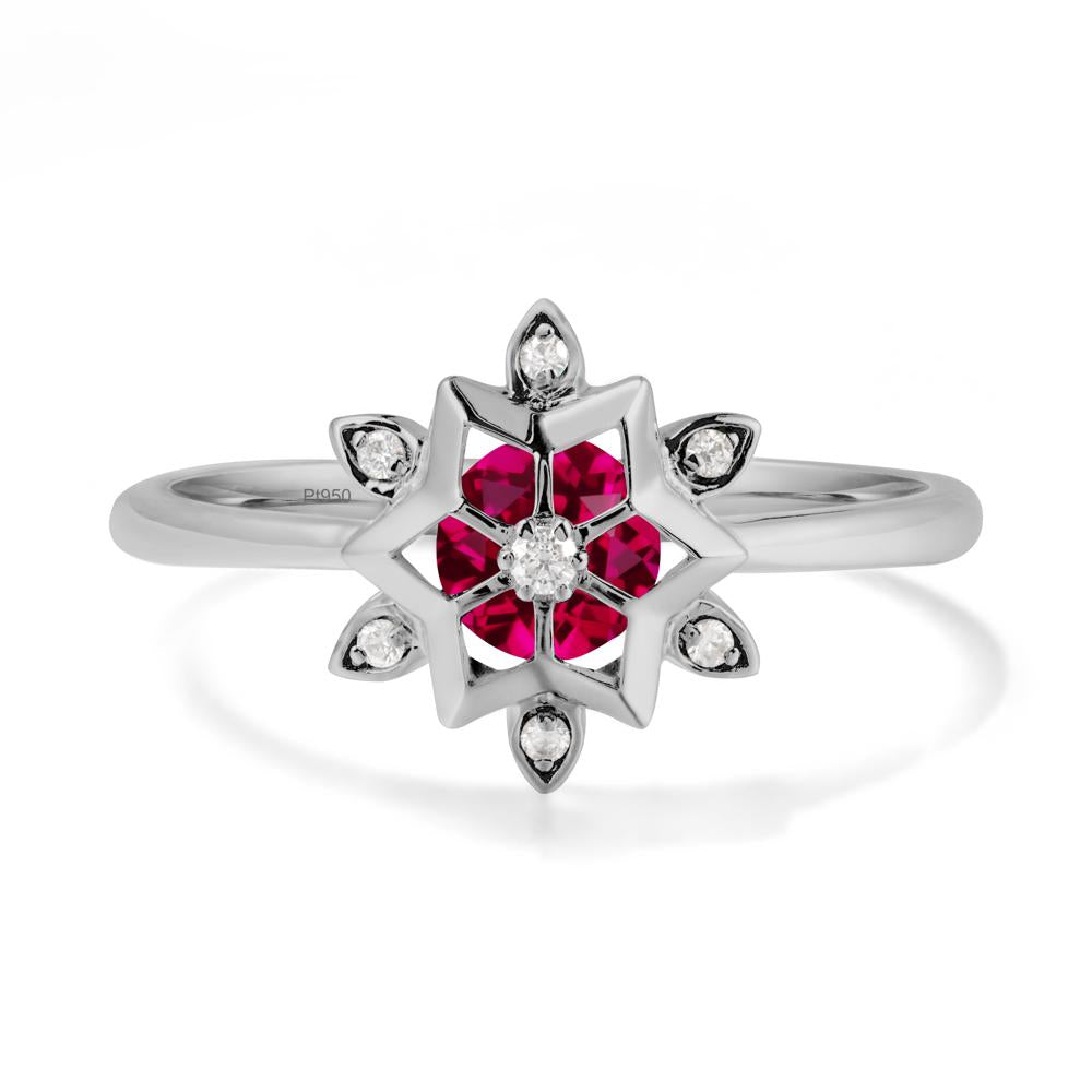 Bezel Setting Flower Ruby Ring - LUO Jewelry #metal_platinum