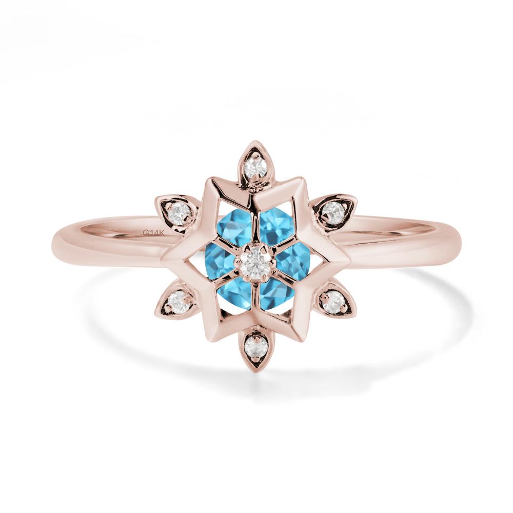 Bezel Setting Flower Swiss Blue Topaz Ring - LUO Jewelry #metal_14k rose gold