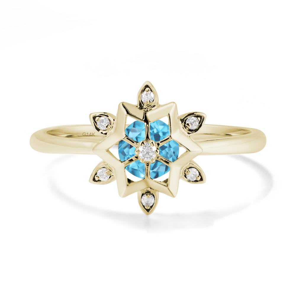 Bezel Setting Flower Swiss Blue Topaz Ring - LUO Jewelry #metal_14k yellow gold