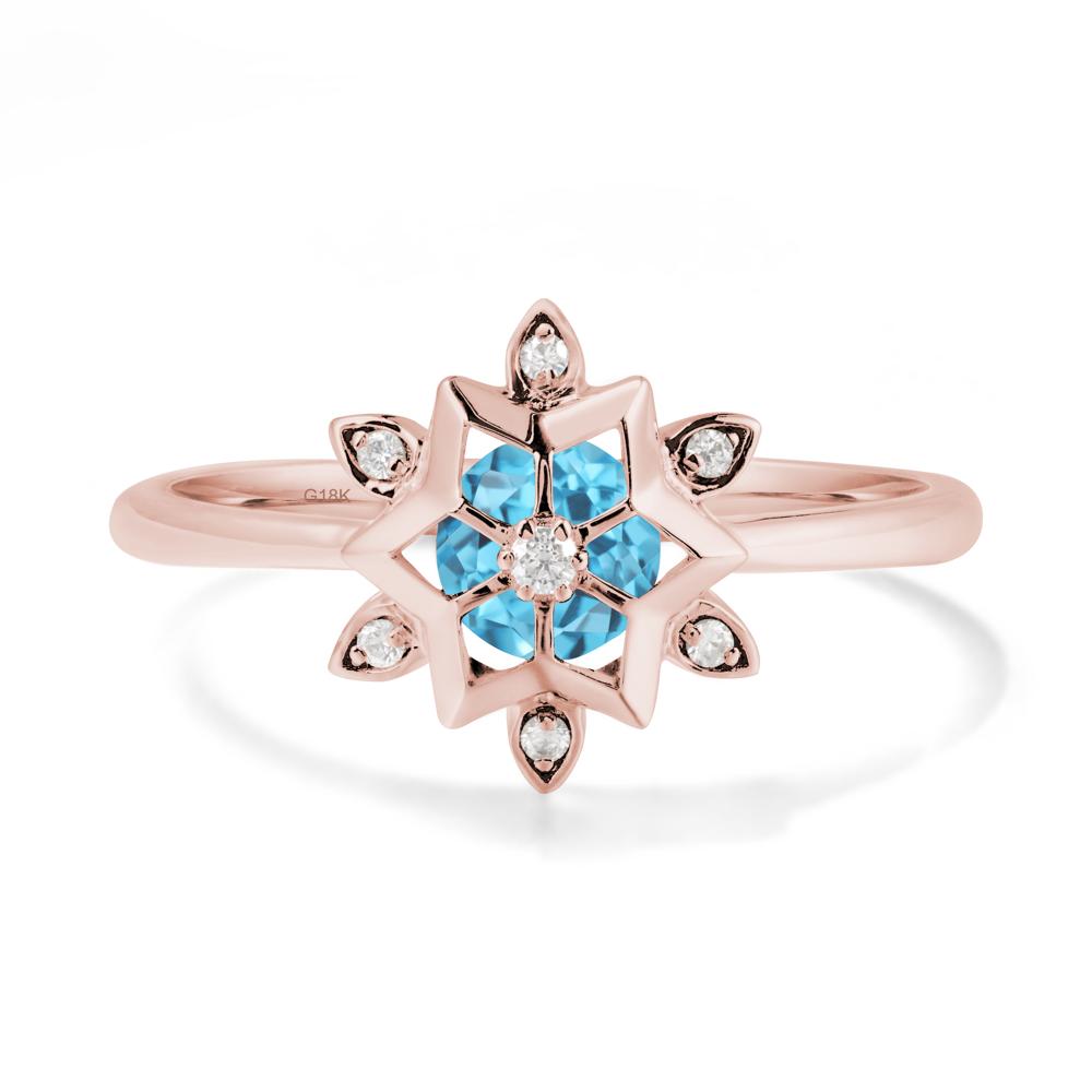 Bezel Setting Flower Swiss Blue Topaz Ring - LUO Jewelry #metal_18k rose gold