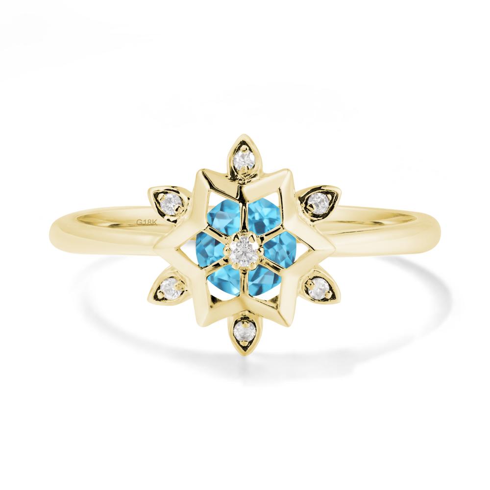 Bezel Setting Flower Swiss Blue Topaz Ring - LUO Jewelry #metal_18k yellow gold