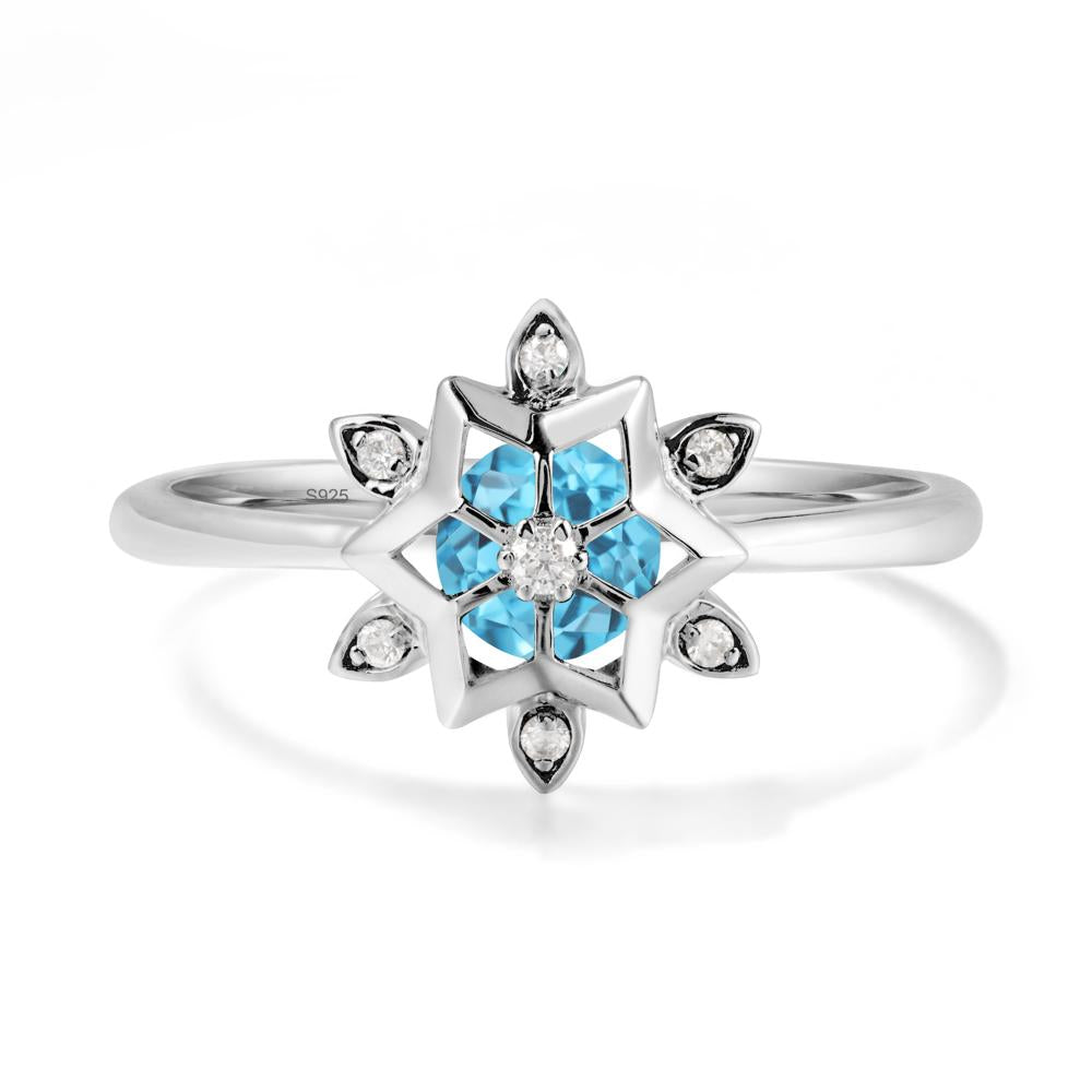 Bezel Setting Flower Swiss Blue Topaz Ring - LUO Jewelry #metal_sterling silver