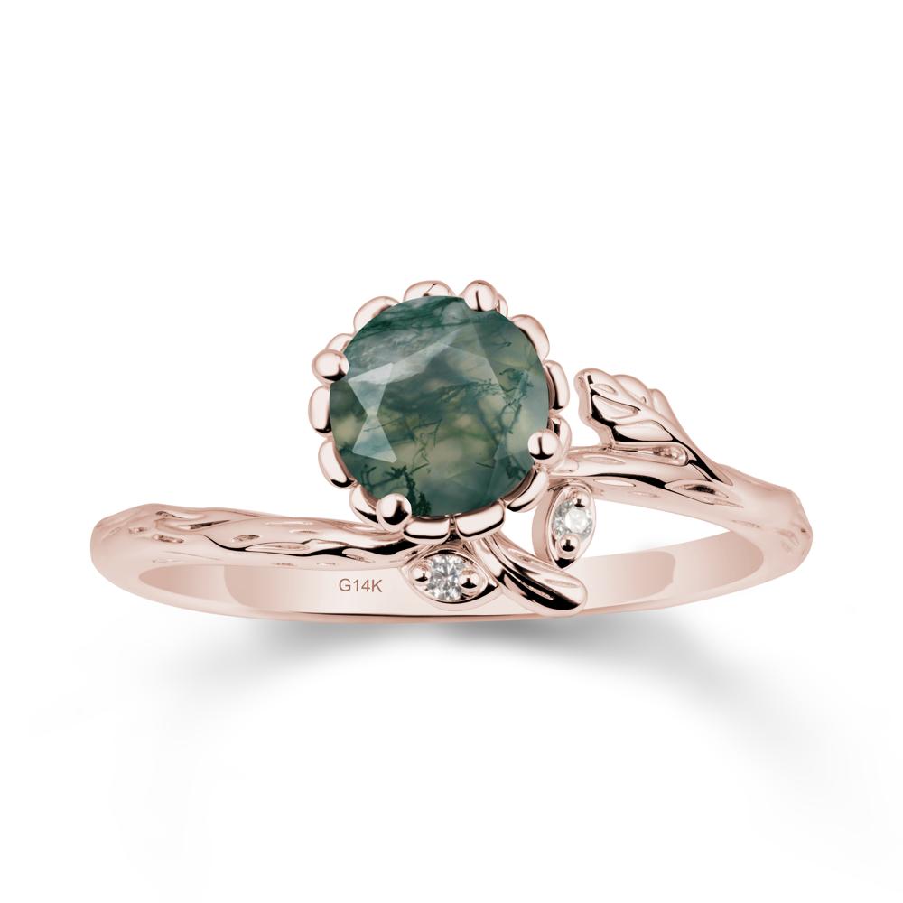 Floral Moss Agate Ring with Leaf - LUO Jewelry #metal_14k rose gold