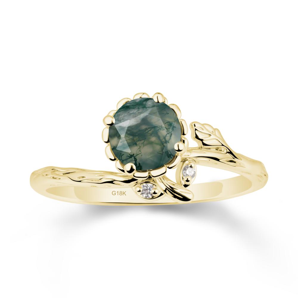Floral Moss Agate Ring with Leaf - LUO Jewelry #metal_18k yellow gold