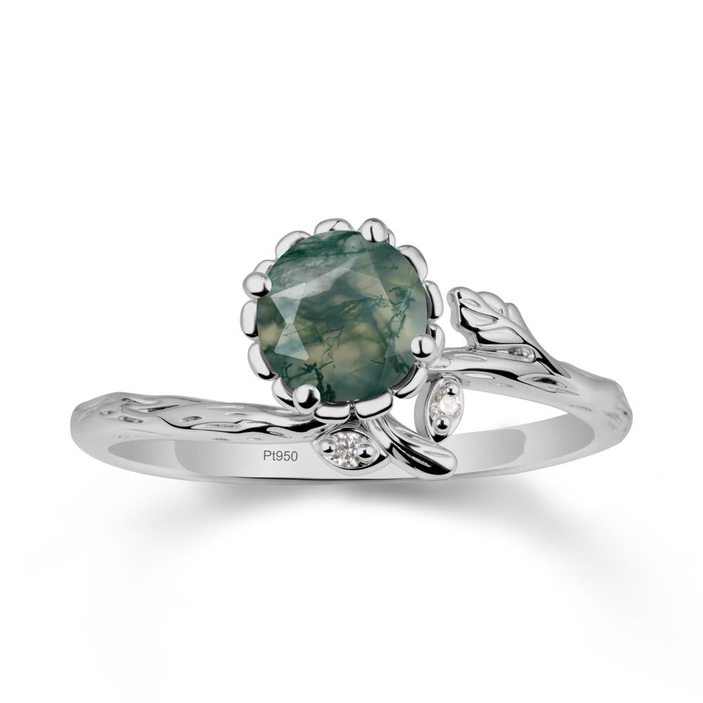Floral Moss Agate Ring with Leaf - LUO Jewelry #metal_platinum