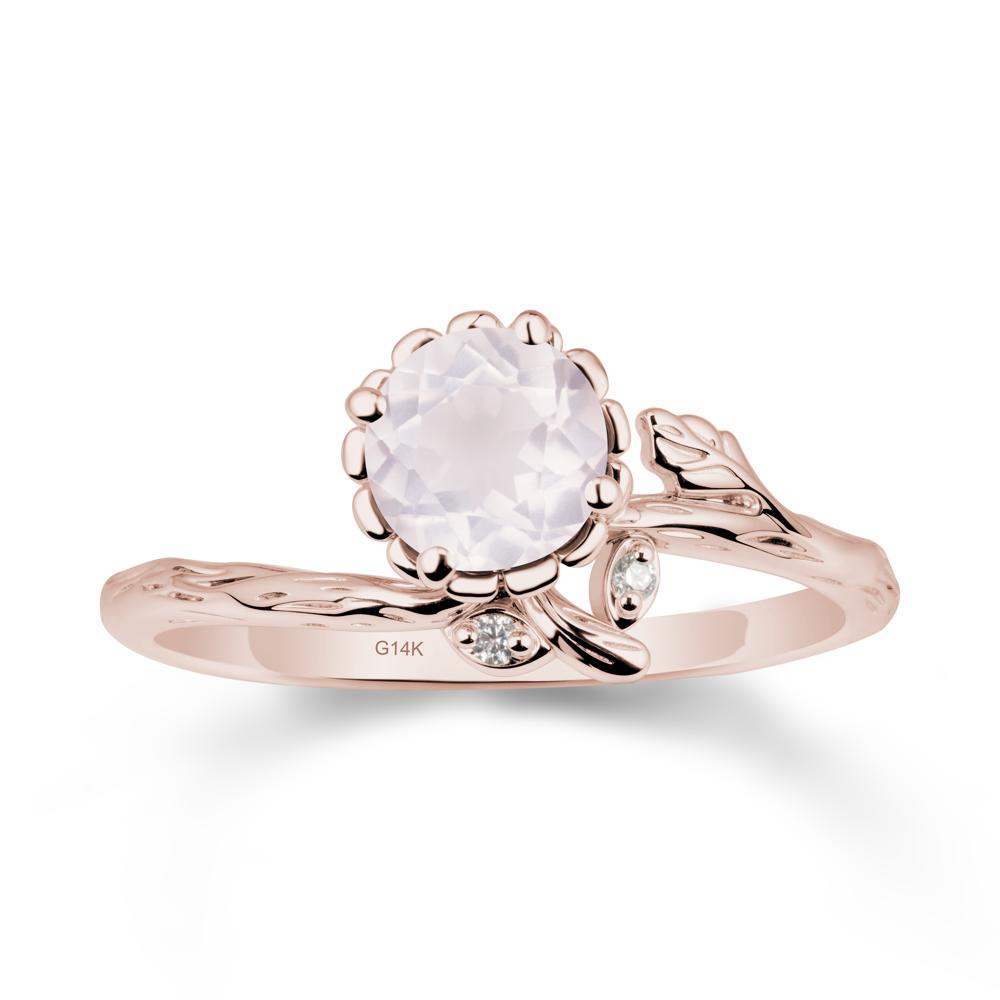 Floral Rose Quartz Ring with Leaf - LUO Jewelry #metal_14k rose gold