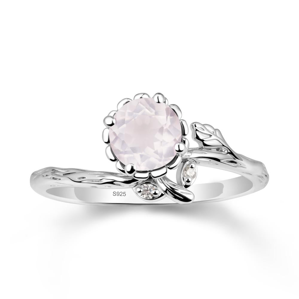 Floral Rose Quartz Ring with Leaf - LUO Jewelry #metal_sterling silver