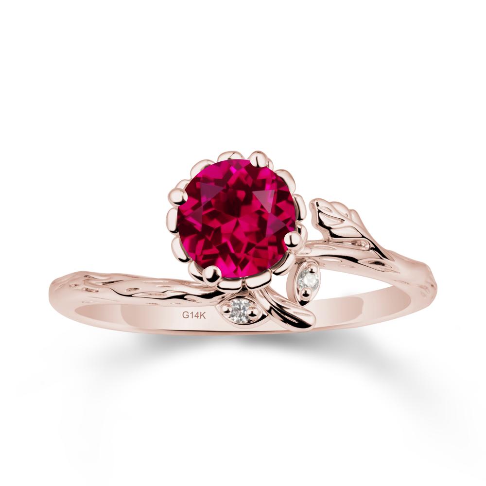 Floral Ruby Ring with Leaf - LUO Jewelry #metal_14k rose gold