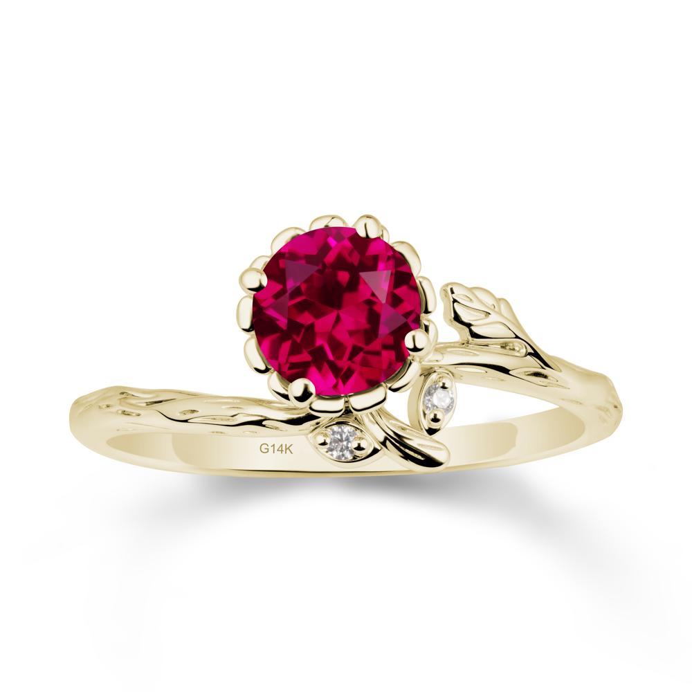 Floral Ruby Ring with Leaf - LUO Jewelry #metal_14k yellow gold