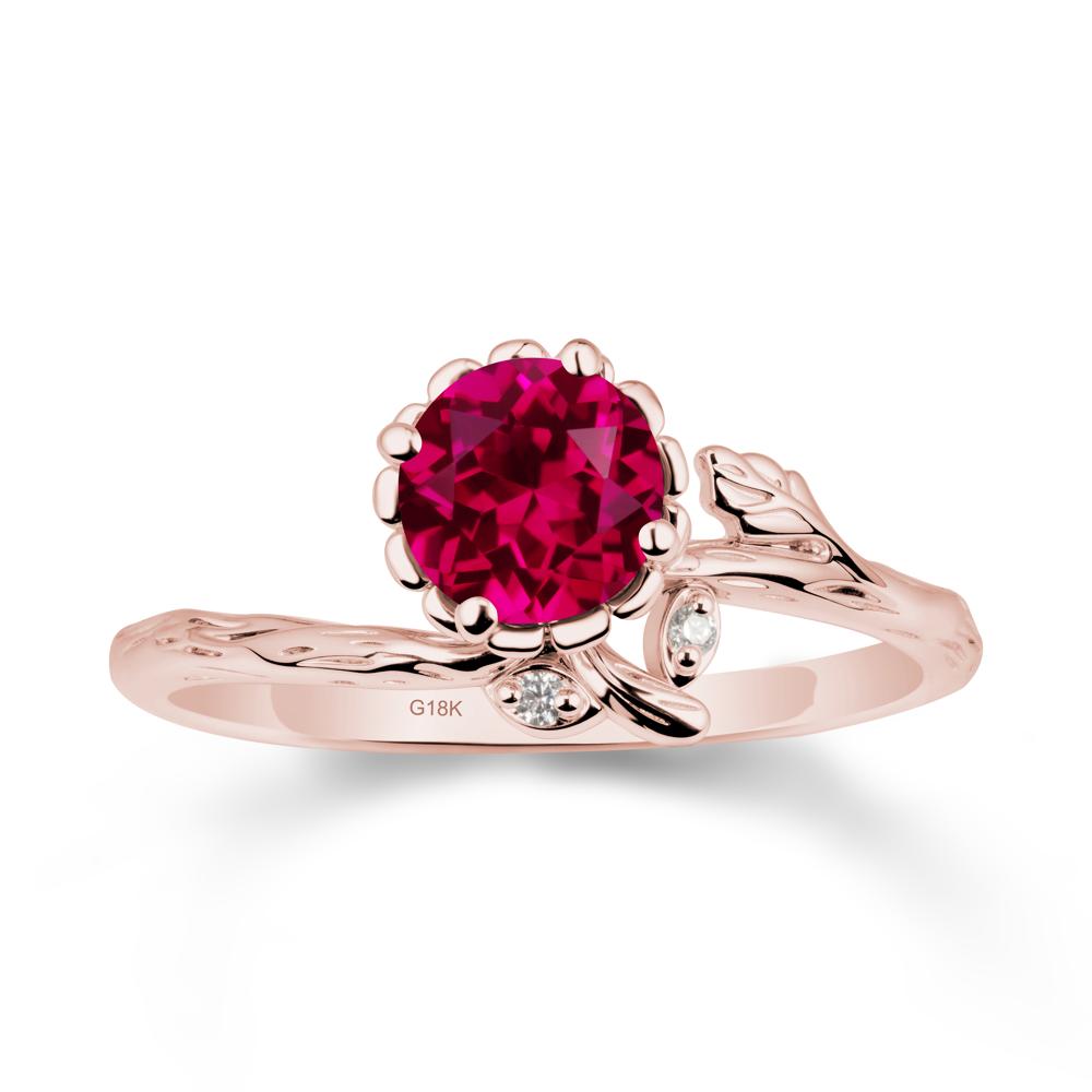 Floral Ruby Ring with Leaf - LUO Jewelry #metal_18k rose gold