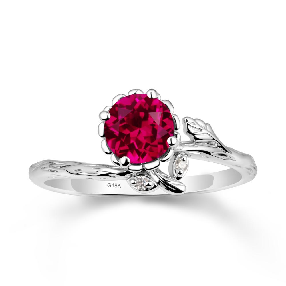 Floral Ruby Ring with Leaf - LUO Jewelry #metal_18k white gold