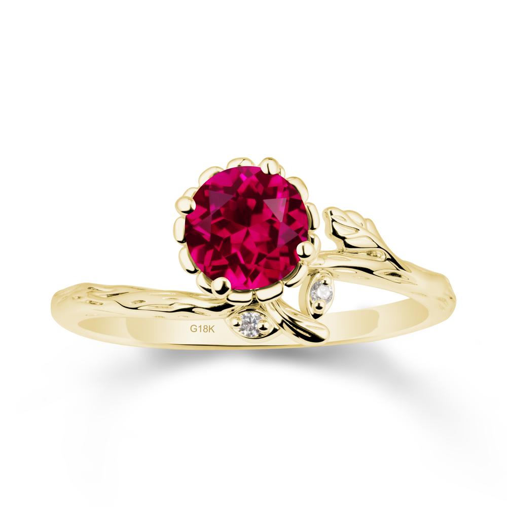 Floral Ruby Ring with Leaf - LUO Jewelry #metal_18k yellow gold
