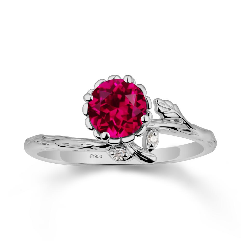 Floral Ruby Ring with Leaf - LUO Jewelry #metal_platinum