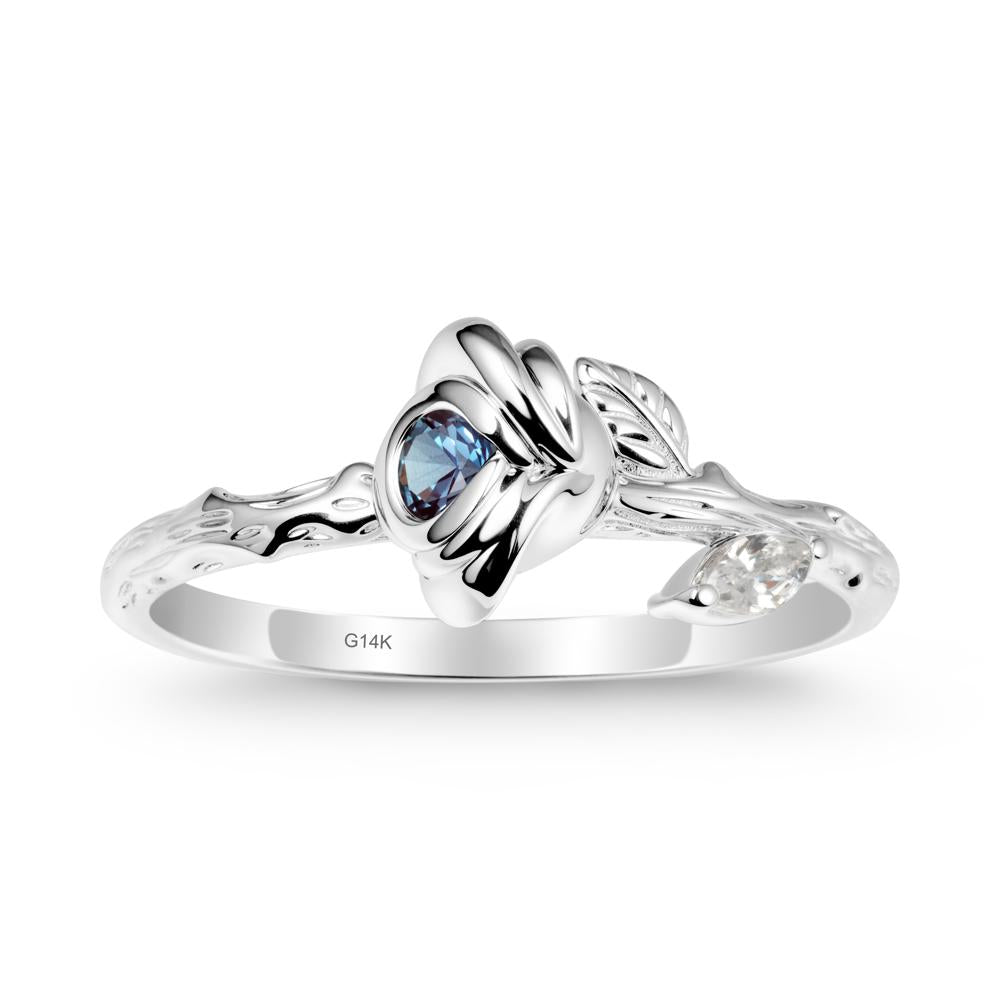 Rose Ring with Round Alexandrite - LUO Jewelry #metal_14k white gold