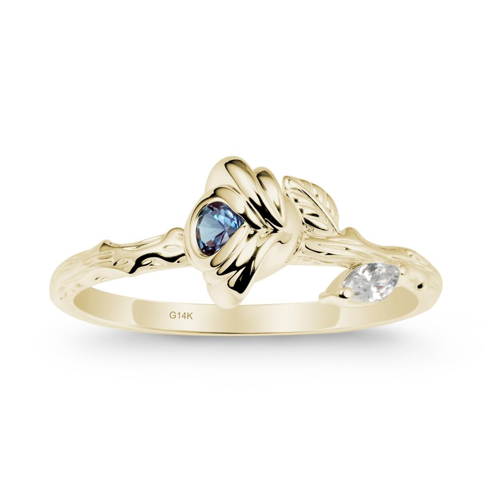Rose Ring with Round Alexandrite - LUO Jewelry #metal_14k yellow gold