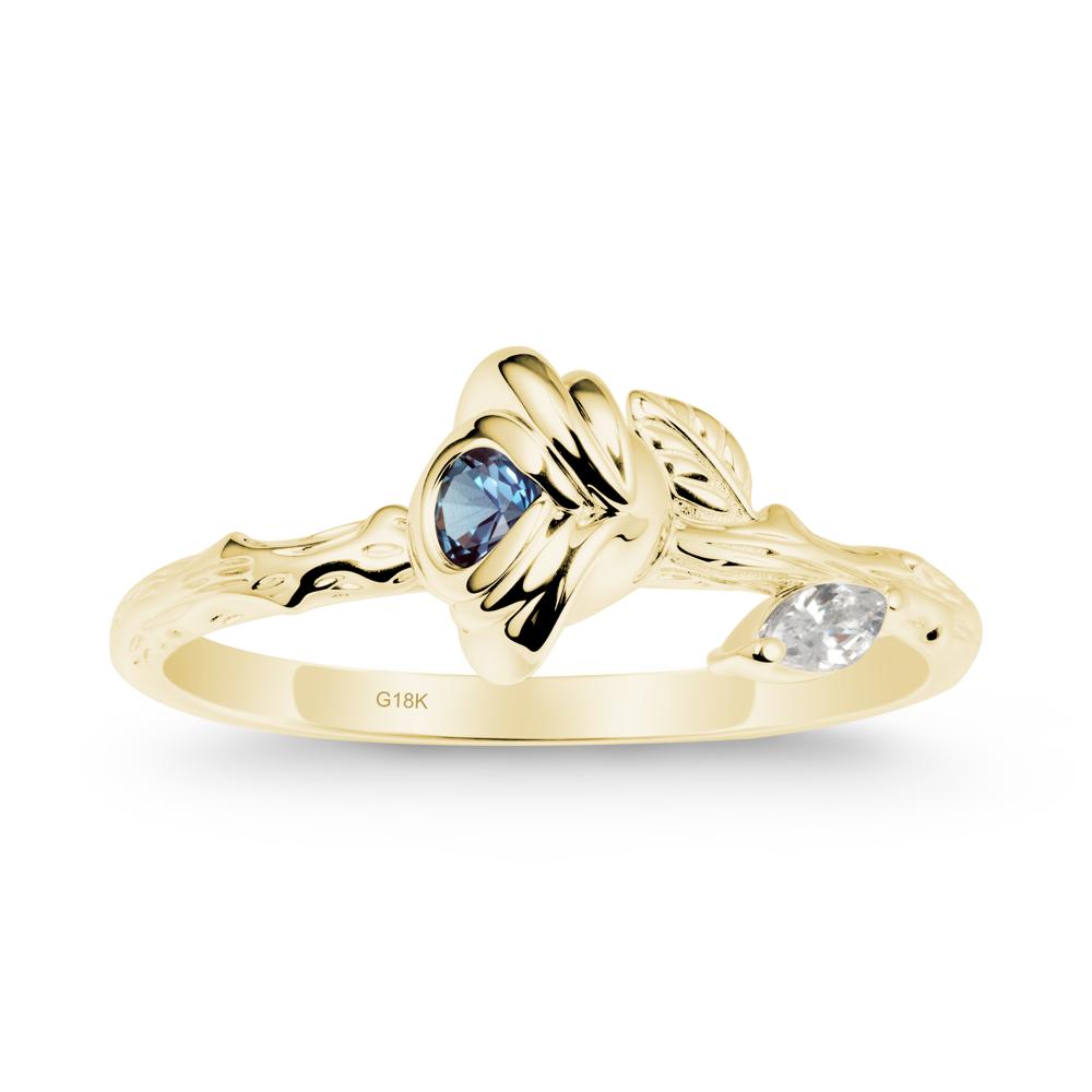 Rose Ring with Round Alexandrite - LUO Jewelry #metal_18k yellow gold