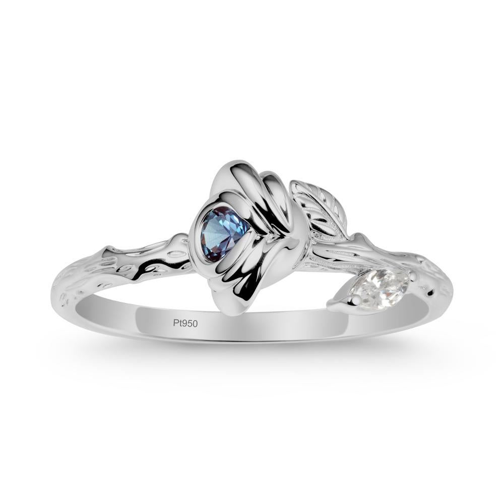 Rose Ring with Round Alexandrite - LUO Jewelry #metal_platinum