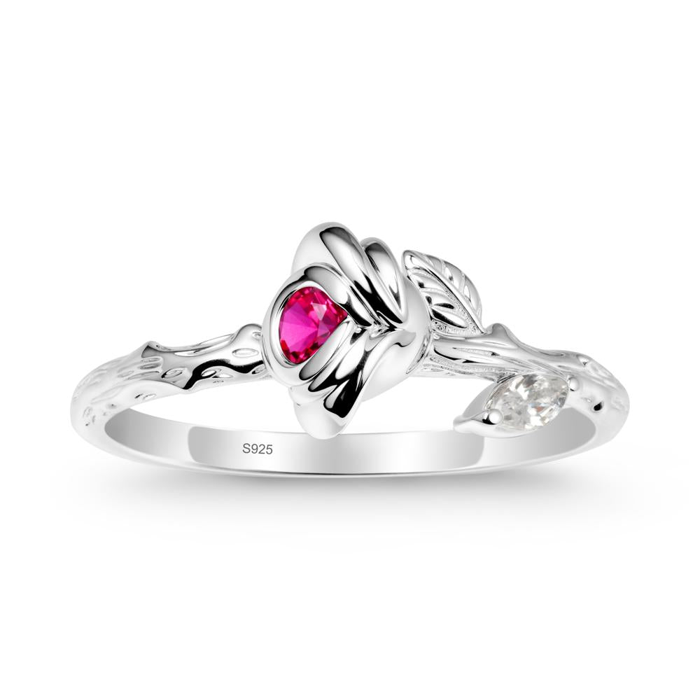 Rose Ruby Ring with Woodgrain Textured - LUO Jewelry #metal_sterling silver