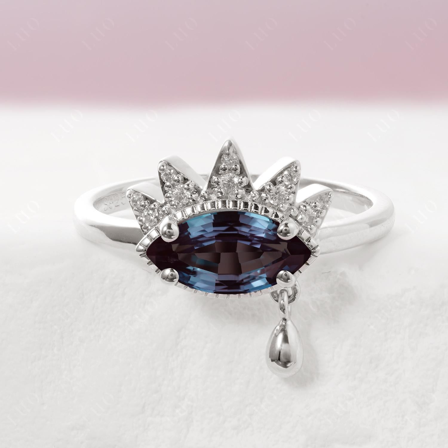 Marquise Alexandrite Evil Eye Ring - LUO Jewelry 