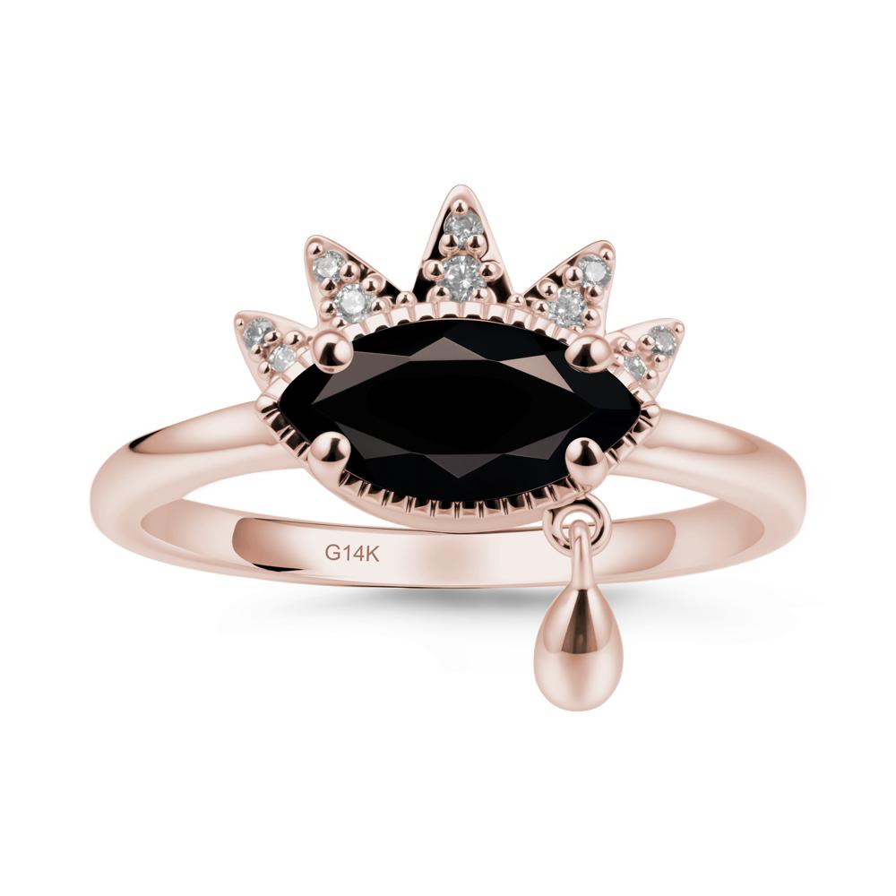 Marquise Black Spinel Evil Eye Ring - LUO Jewelry #metal_14k rose gold