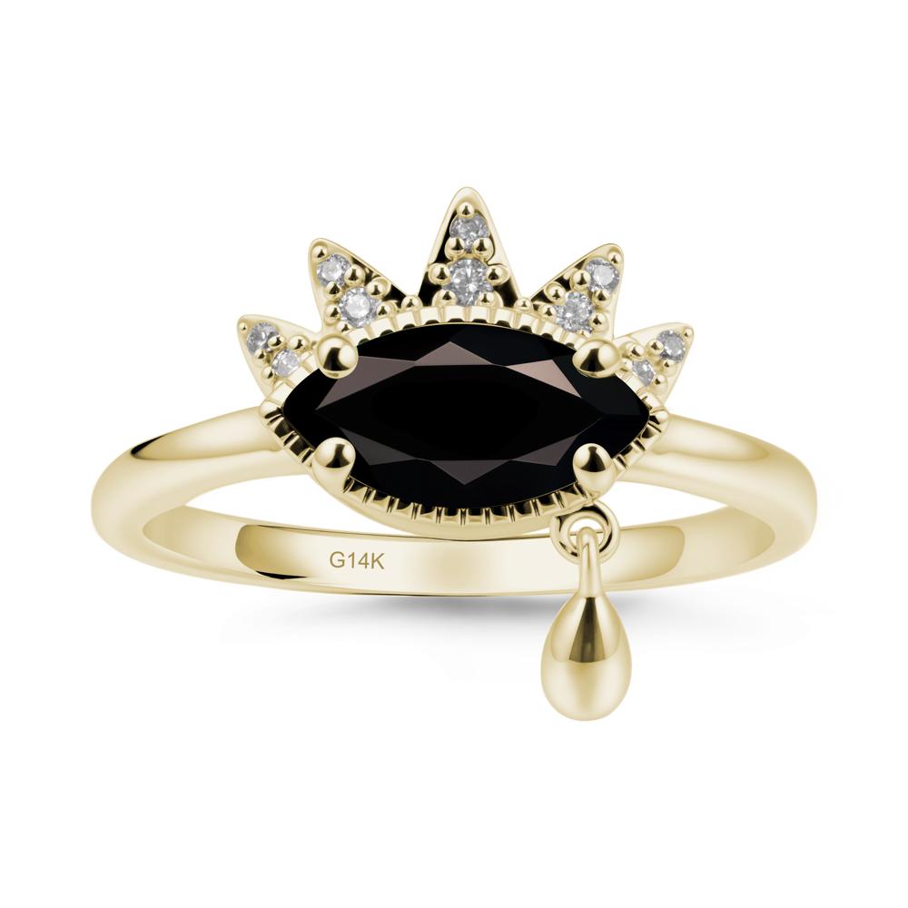 Marquise Black Spinel Evil Eye Ring - LUO Jewelry #metal_14k yellow gold