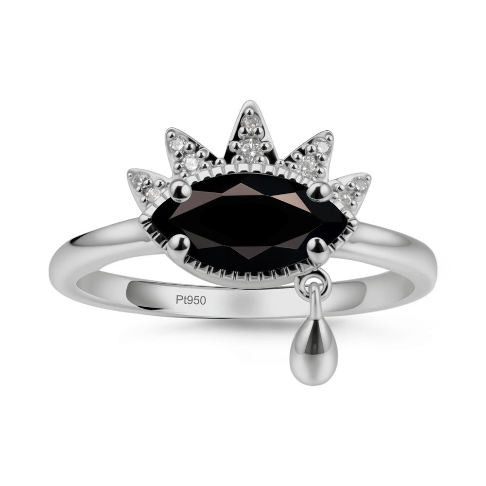 Marquise Black Spinel Evil Eye Ring - LUO Jewelry #metal_platinum