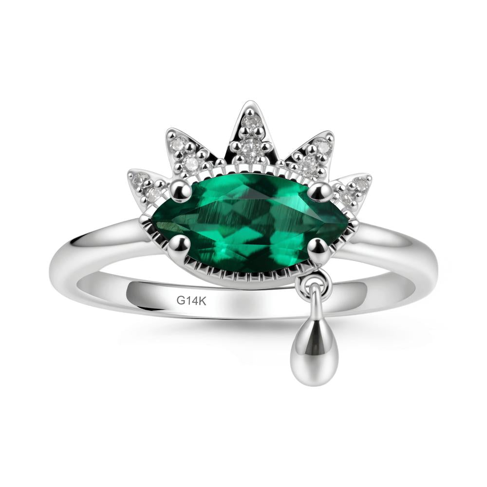 Marquise Emerald Evil Eye Ring - LUO Jewelry #metal_14k white gold