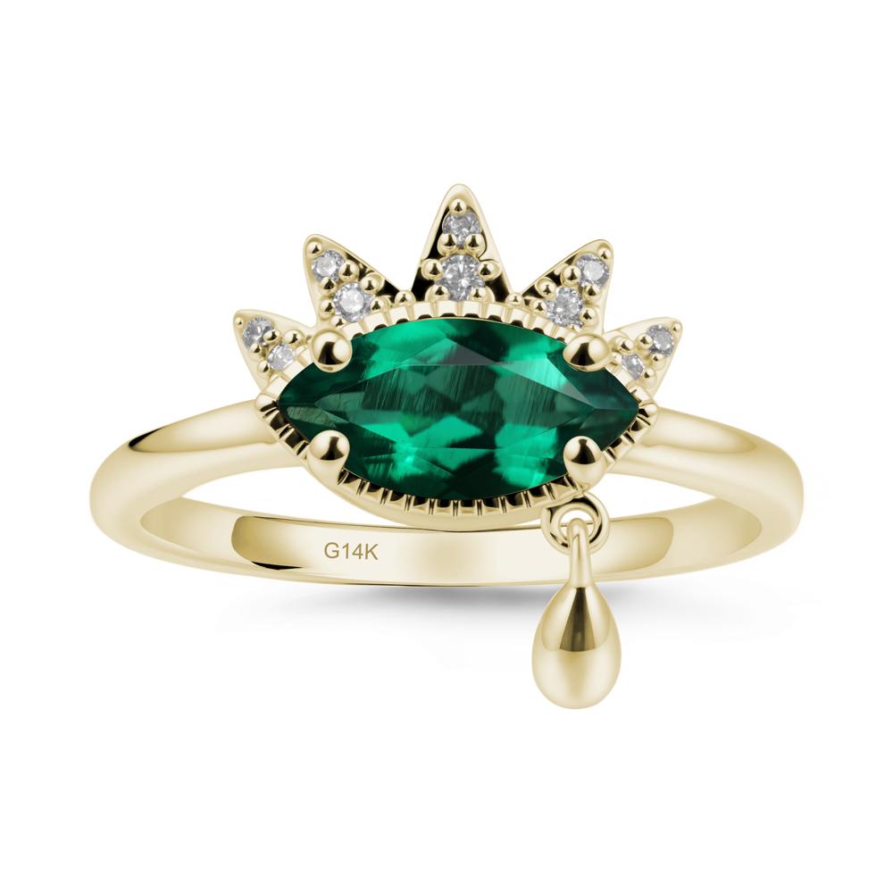 Marquise Emerald Evil Eye Ring - LUO Jewelry #metal_14k yellow gold