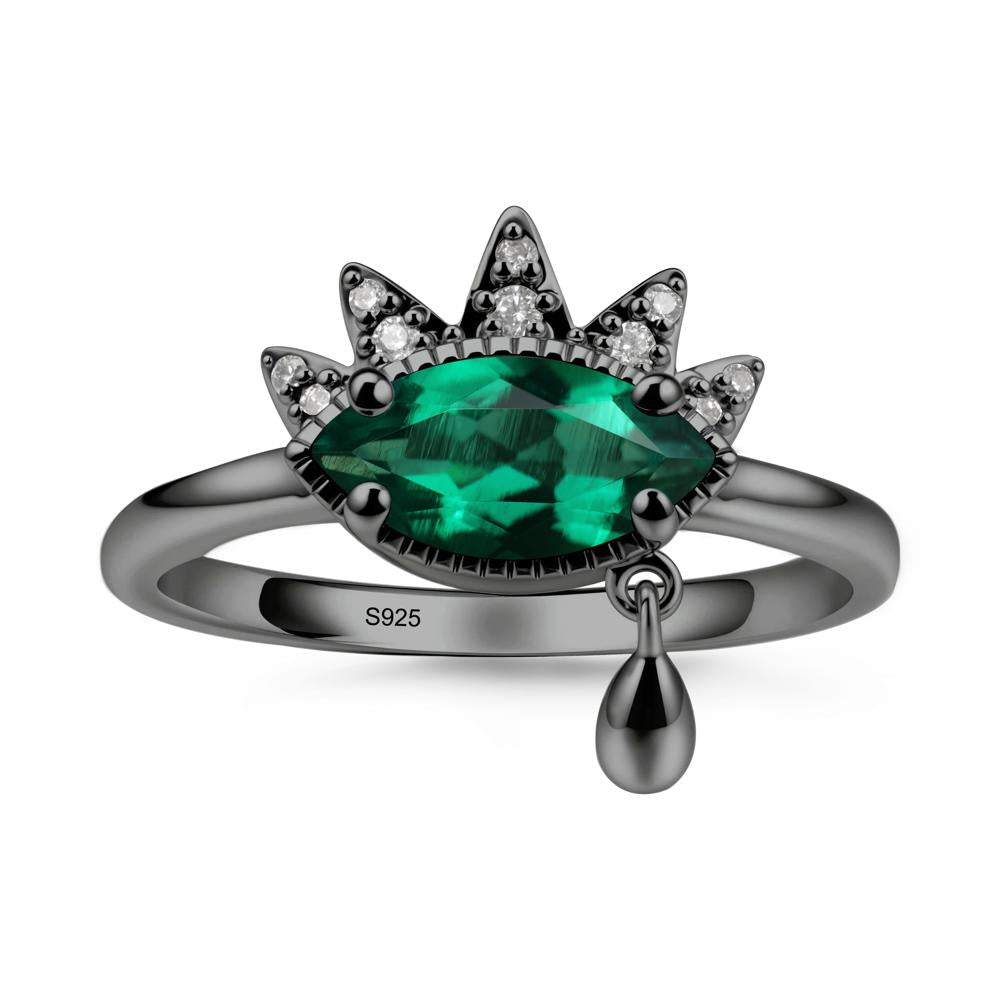 Marquise Emerald Evil Eye Ring - LUO Jewelry #metal_black finish sterling silver
