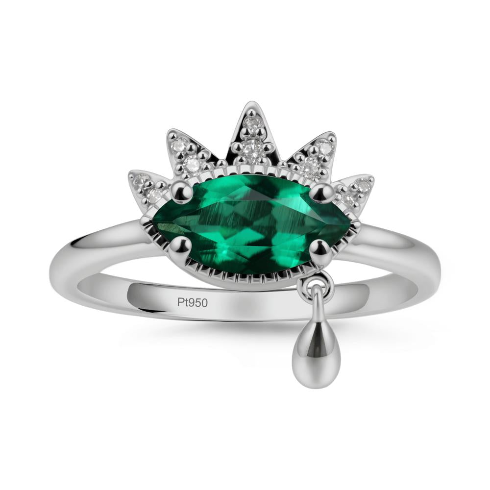 Marquise Emerald Evil Eye Ring - LUO Jewelry #metal_platinum
