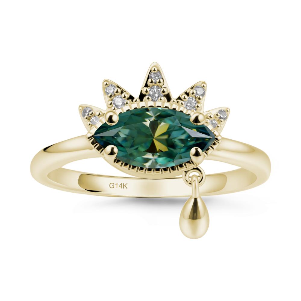 Marquise Green Moissanite Evil Eye Ring - LUO Jewelry #metal_14k yellow gold