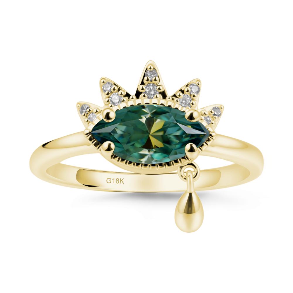 Marquise Green Moissanite Evil Eye Ring - LUO Jewelry #metal_18k yellow gold