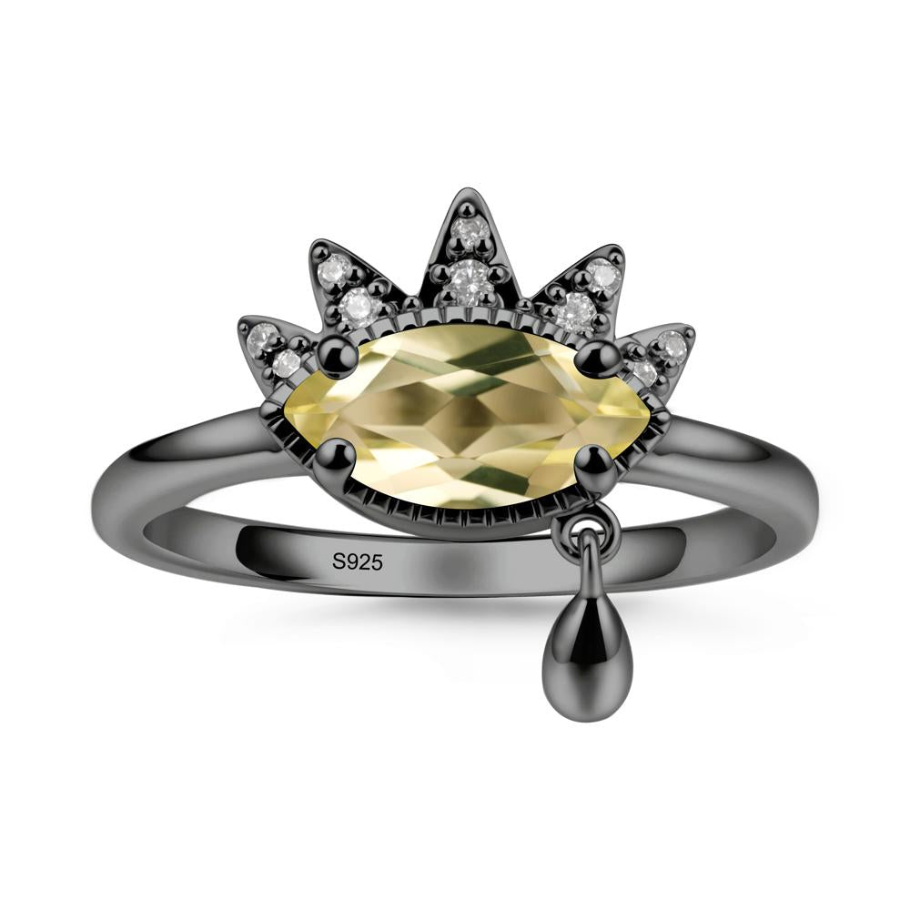 Marquise Lemon Quartz Evil Eye Ring - LUO Jewelry #metal_black finish sterling silver