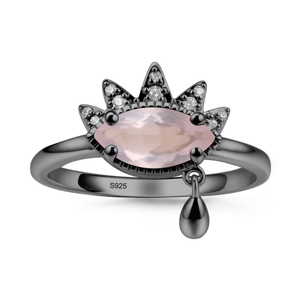 Evil Eye Marquise Cut Rose Quartz Ring - LUO Jewelry #metal_black finish sterling silver
