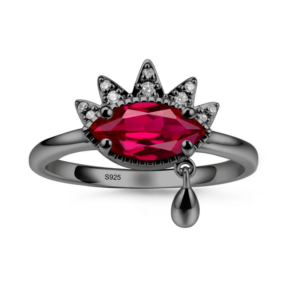 Marquise Ruby Evil Eye Ring - LUO Jewelry #metal_black finish sterling silver