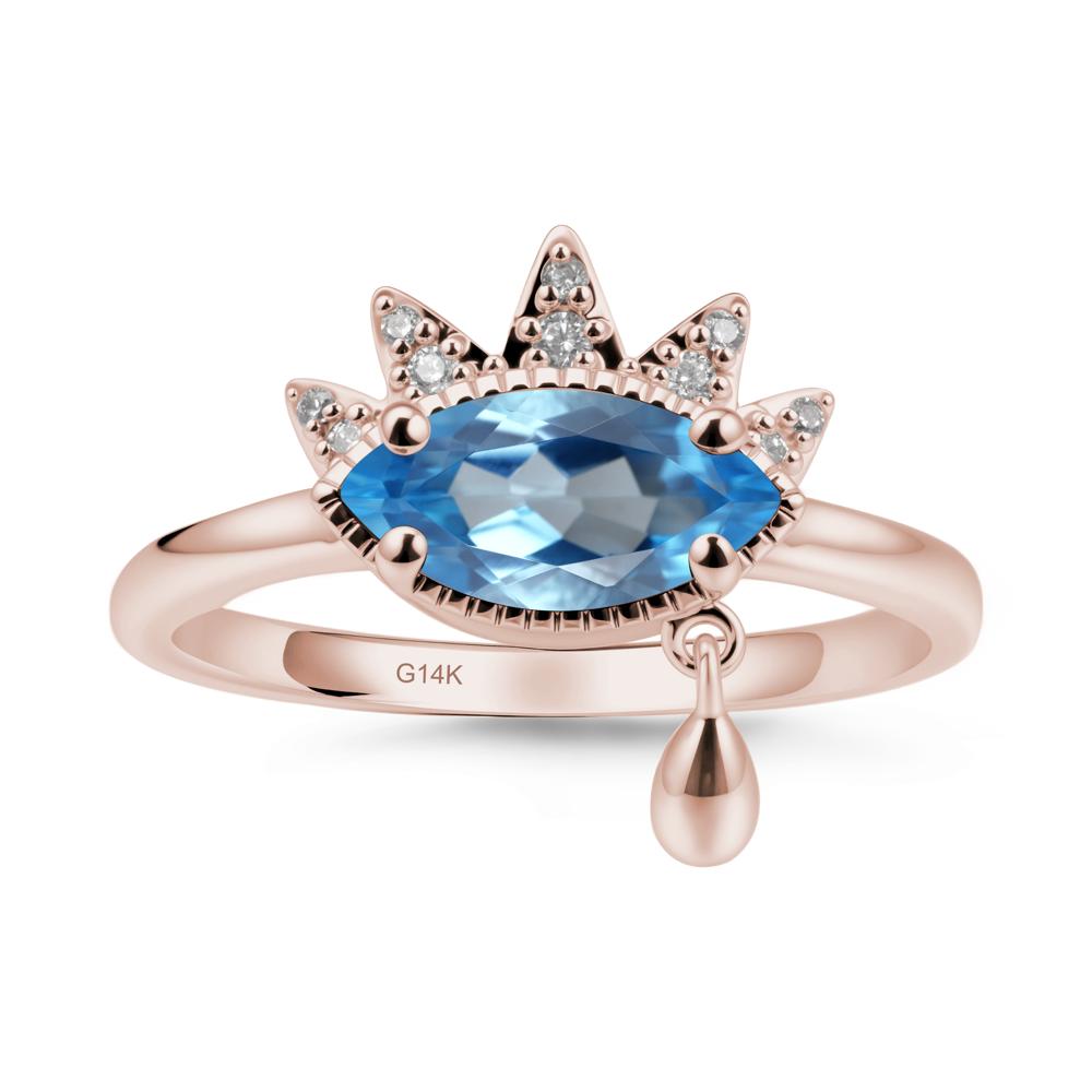 Marquise Swiss Blue Topaz Evil Eye Ring - LUO Jewelry #metal_14k rose gold
