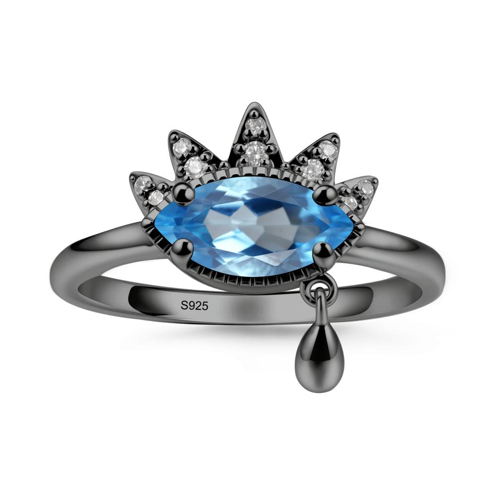 Marquise Swiss Blue Topaz Evil Eye Ring - LUO Jewelry #metal_black finish sterling silver