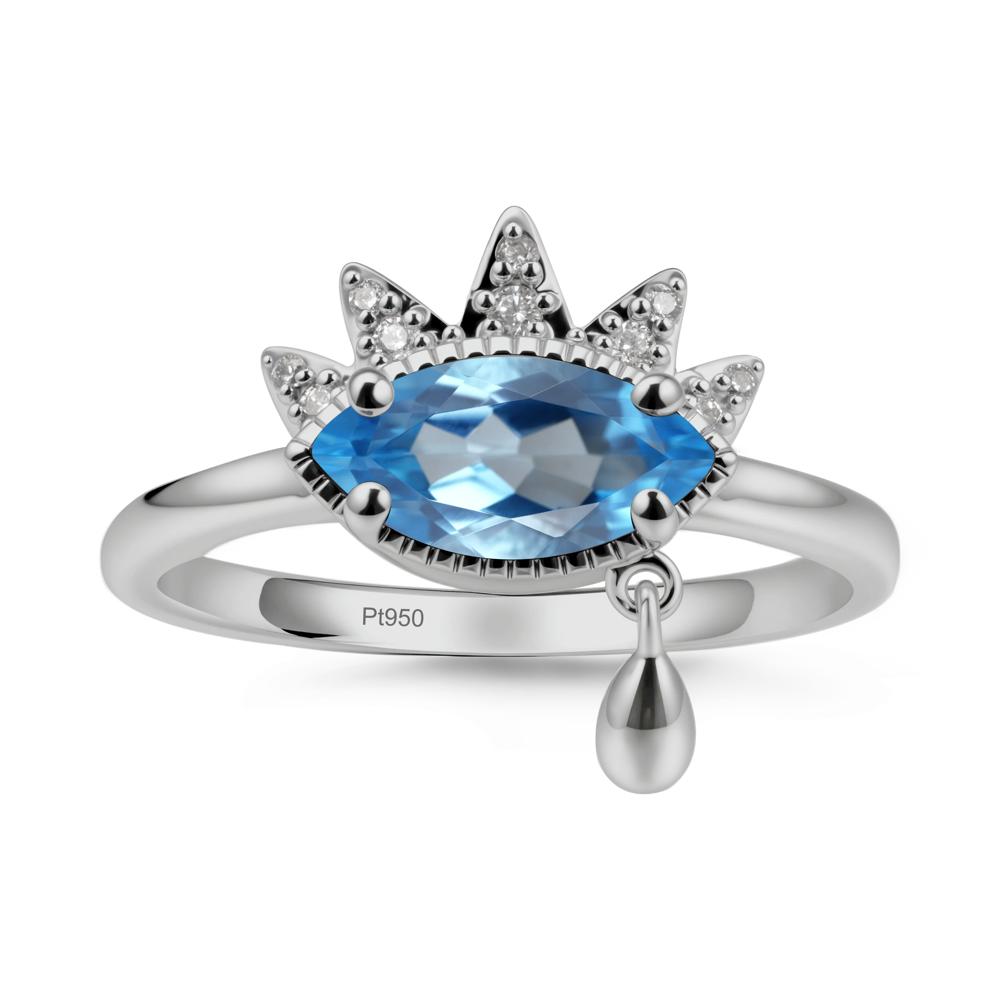Marquise Swiss Blue Topaz Evil Eye Ring - LUO Jewelry #metal_platinum