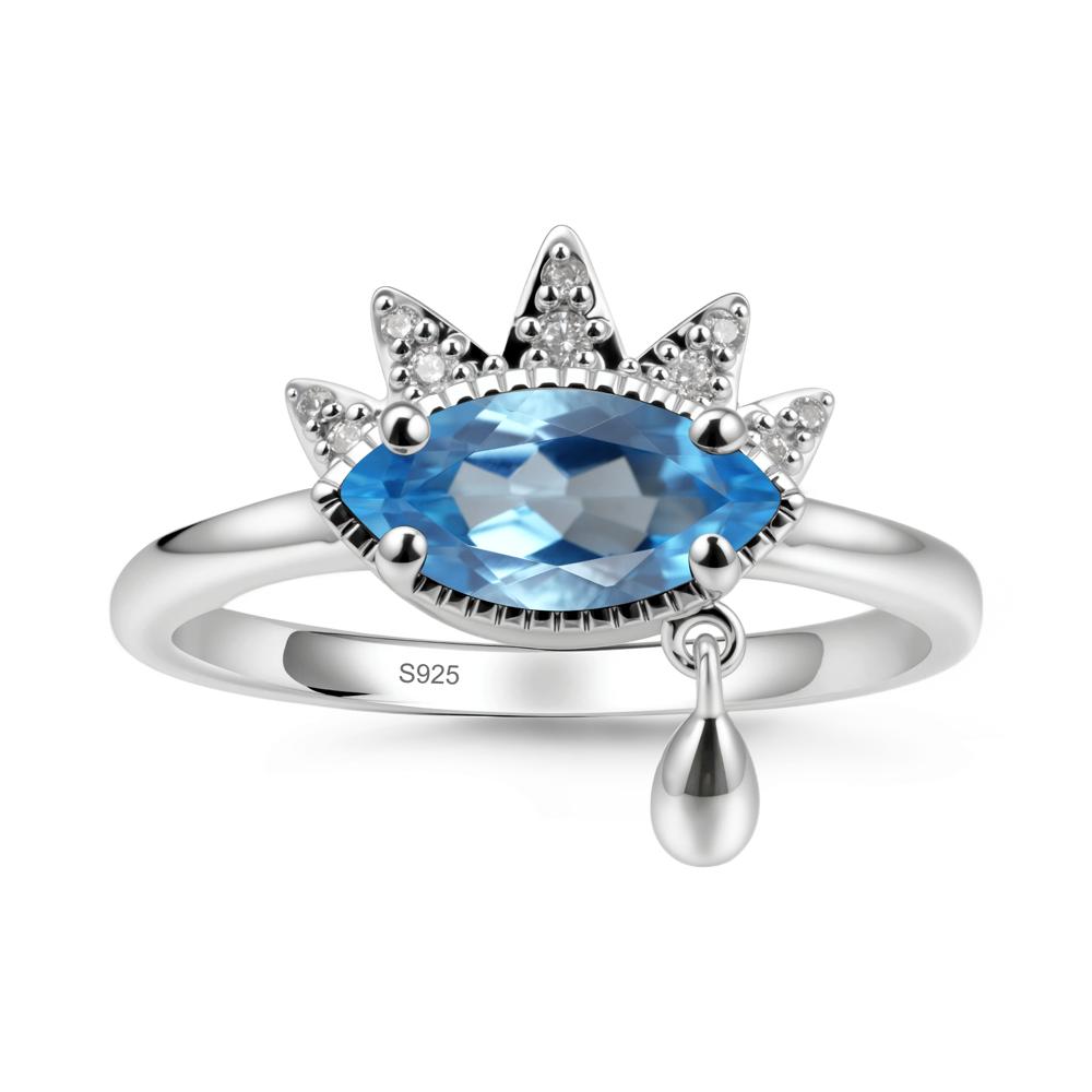 Marquise Swiss Blue Topaz Evil Eye Ring - LUO Jewelry #metal_sterling silver