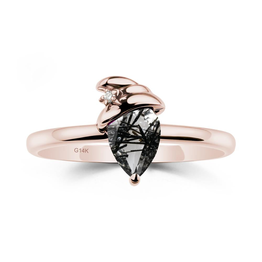 Black Rutilated Quartz Halloween Witch Hat Ring - LUO Jewelry #metal_14k rose gold
