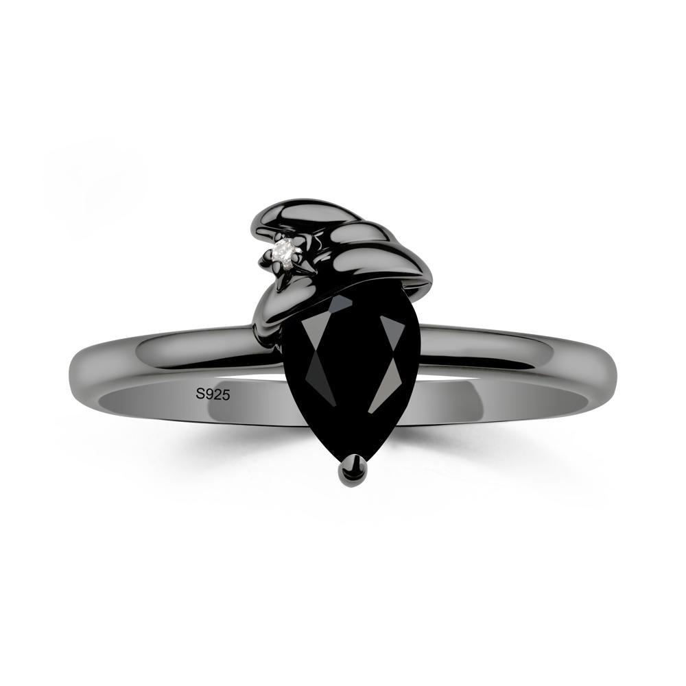 Pear Black Spinel Hat Ring - LUO Jewelry #metal_black finish sterling silver